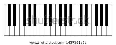 Three octaves on keyboard to play notes of Western musical scale. Twelve keys of an instrument are an interval of one octave, seven longer in white, five shorter in black color. Illustration. Vector.