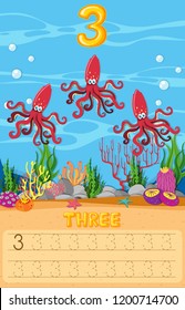 Three octopus underwater worksheet illustration