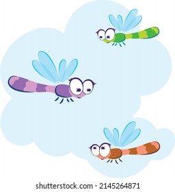 The three odonatas flying in the sky