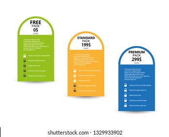 Three offer Product or Services Packs. Vector graphic.