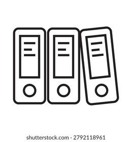 Three office binder folders line icon, business document archive and data administration vector illustration on white background