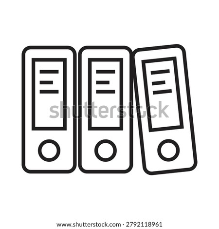 Three office binder folders line icon, business document archive and data administration vector illustration on white background