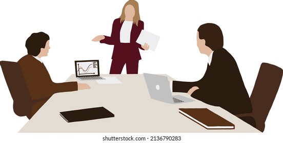 Tres trabajadores de oficina discutiendo un proyecto