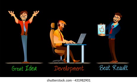 Three office workers on their work places. 