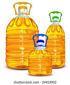 Three oil bottles different size isolated on white, vector illustration