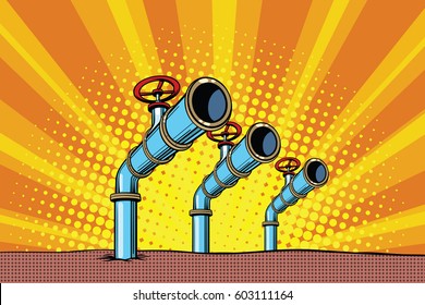 Three oil pipes. Pop art retro comic book vector illustration. Resource energy