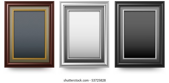 Three old antique frame on white background, vector illustration