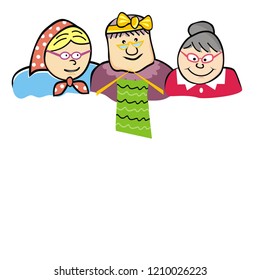 Three old ladies, home of seniors, funny vector illustration,	