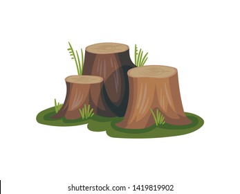 Three old stumps. Vector illustration on white background.