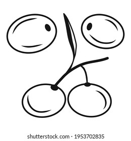 Three olives icons. Black illustration. Contour liner sketch. Idea for decors, logo, patterns, papers, covers, gifts, summer and autumn holidays, floral natural themes. Isolated vector art.