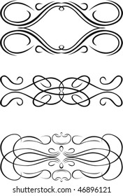Three One Color Baroque Curves. Vector Illustration.