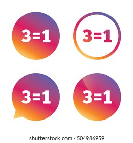 Three for one sign icon. Take three pay for one.