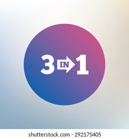 Three in one suite sign icon. 3 in 1 symbol with arrow. Icon on blurred background. Vector