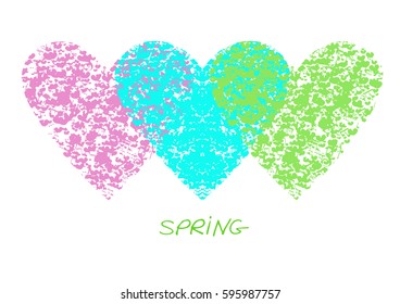 Three openwork hearts in soft colors with the words. Beautiful print on a t-shirt.