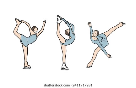 Three operations of women figure skating players are a figure skating vector element.