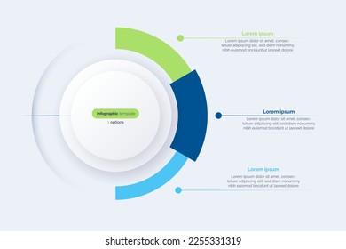 Diagrama de infografía de círculo de tres opciones. Ilustración vectorial.