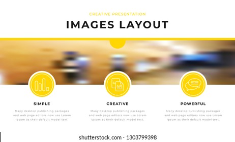 Three option icons business presentation template design with yellow and black elements on a white background. Rounded three buttons in a editable annual report flyer & leaflet. Power point ppt file