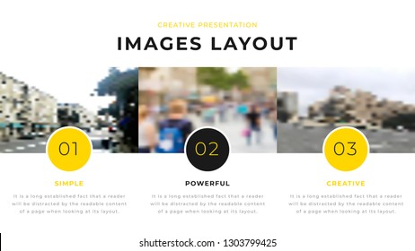 Three option icons business presentation template design with yellow and black elements on a white background. Rounded three buttons in a editable annual report flyer and leaflet. Power point ppt file