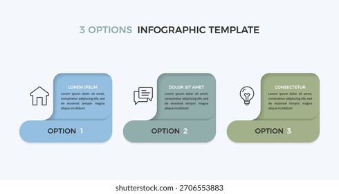 Plantilla de infografía de tres opciones con iconos y Formas redondeadas