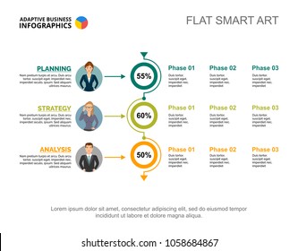 Three option percentage chart. Editable template for process diagram, vertical flowchart. Creative concept for presentation, project, report. Can be used for topics like business, marketing, analysis