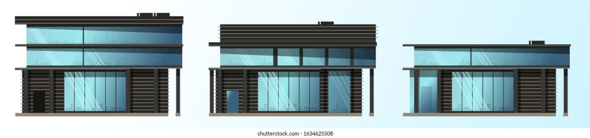 
Three options for building architecture. Office, home, school. Vector.