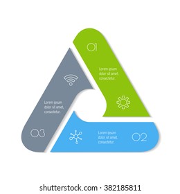 Three options isolated infographic banner. Triangle workflow layout. Number banner template for diagram, presentation or chart. 3 parts progress steps for tutorial. Business concept sequence banner.