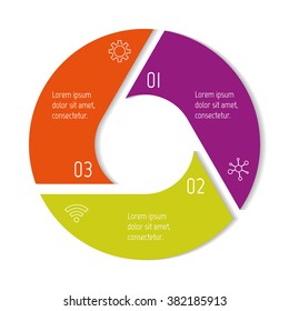 Three options isolated infographic banner. Circular workflow layout. Number banner template for diagram, presentation or chart. Round progress steps for tutorial. Business concept sequence banner.