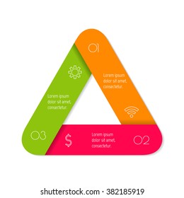 Three options isolated infographic banner. Triangle workflow layout. Number banner template for diagram, presentation or chart. 3 parts progress steps for tutorial. Business concept sequence banner.