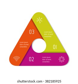 Three options isolated infographic banner. Triangle workflow layout. Number banner template for diagram, presentation or chart. 3 parts progress steps for tutorial. Business concept sequence banner.