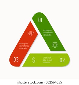 Three options isolated infographic banner. Triangle workflow layout. Number banner template for diagram, presentation or chart. 3 parts progress steps for tutorial. Business concept sequence banner.