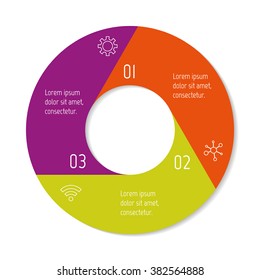 Three options isolated infographic banner. Circular workflow layout. Number banner template for diagram, presentation or chart. Round progress steps for tutorial. Business concept sequence banner.