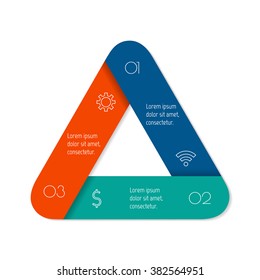 Three options isolated infographic banner. Triangle workflow layout. Number banner template for diagram, presentation or chart. 3 parts progress steps for tutorial. Business concept sequence banner.