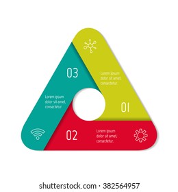Three options isolated infographic banner. Triangle workflow layout. Number banner template for diagram, presentation or chart. 3 parts progress steps for tutorial. Business concept sequence banner.