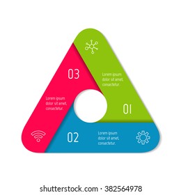 Three options isolated infographic banner. Triangle workflow layout. Number banner template for diagram, presentation or chart. 3 parts progress steps for tutorial. Business concept sequence banner.
