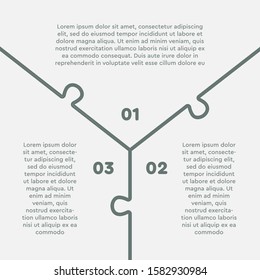 Three options puzzle squares diagram. Squares business presentation infographic. 3 steps, parts, pieces of process diagram. Section compare banner. Jigsaw puzzle info graphic. Marketing strategy.
