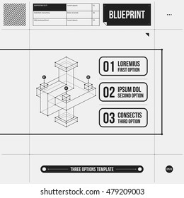 Three options template with abstract 3d element in draft style. EPS10