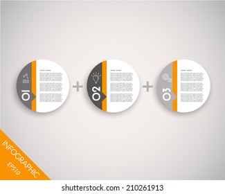 three orange circle stickers in row. infographic concept.