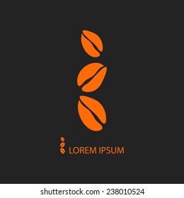 Three orange coffee beans as logo with copyspace on black background