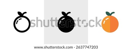 Three orange icon designs, from outline to solid fill to flat color with gradients. Vector format for web, app, and print use. Isolated on white.