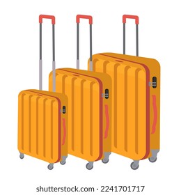 Three orange luggage of different sizes in a plastic case with a handle