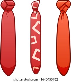 Three orange neckties set isolated illustration. White background, vector.