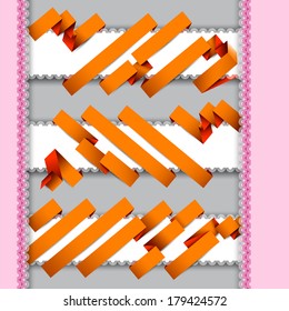 Three orange paper ribbons on the white tape