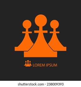 Three orange pieces as logo with copyspace on black background. Teamwork concept