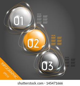 drei orangefarbene, gestreifte Infografik-Kugel mit Zahlen. Infografik-Konzept.