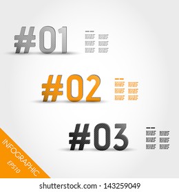three orange striped infographic numbers with number sign. infographic concept.