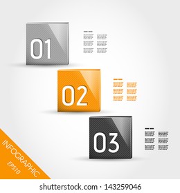 three orange striped infographic squares with numbers. infographic concept.