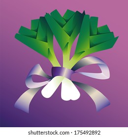 three order of onion tied blue bow