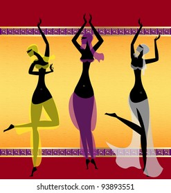 three oriental girls dancing