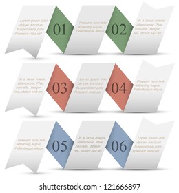 Three origami paper numbered banners.Trendy design template