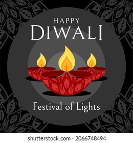 Three Ornament Candle Light Background Template for Diwali Festival of Light